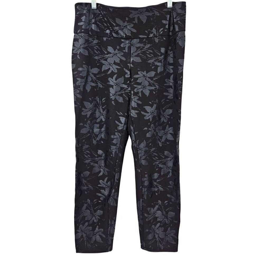 Soft Surroundings Twilight Ponte Pants Black Floral Women's Size L Minimalist